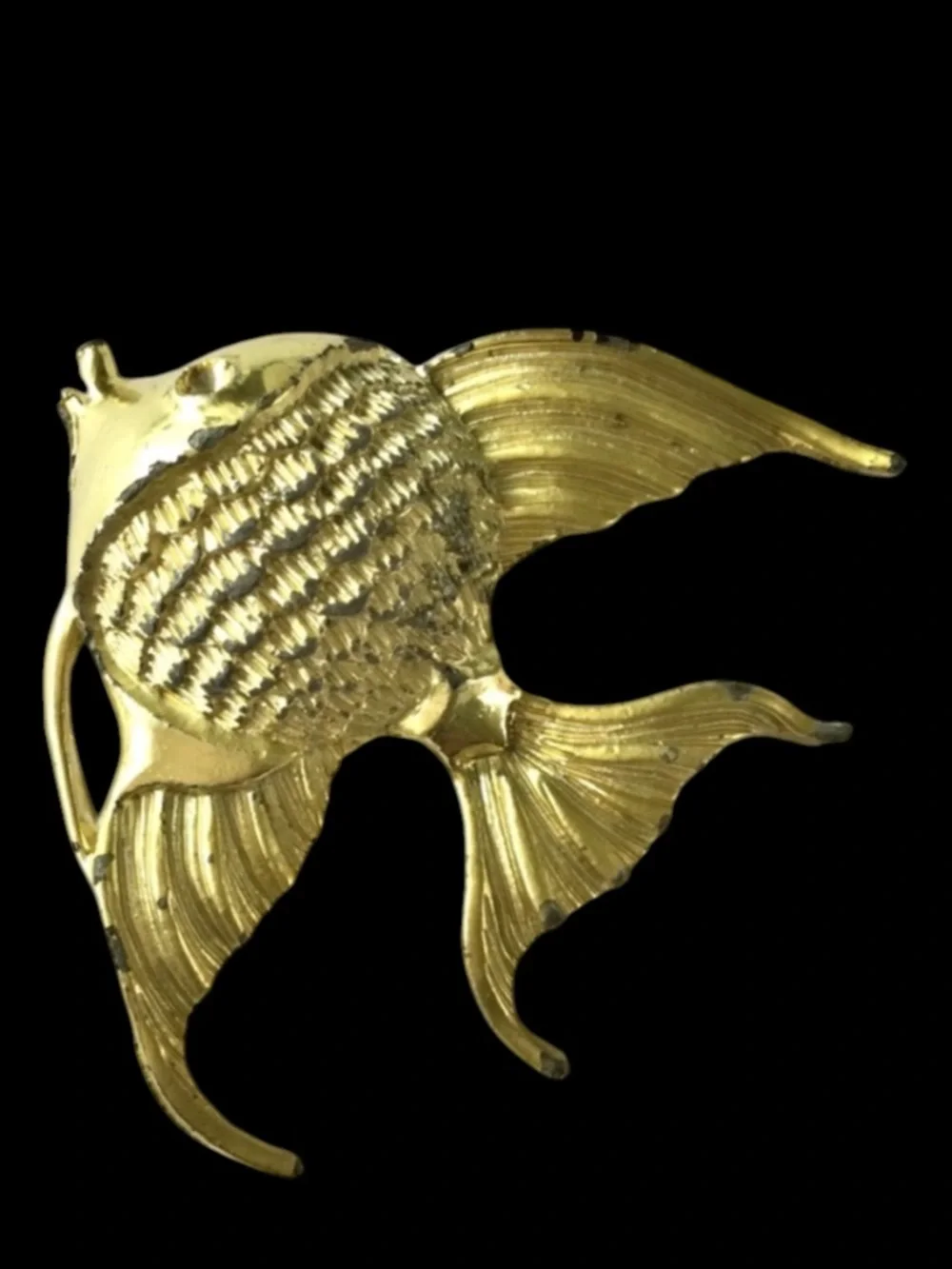 Vintage Satin Gold‑Tone Angelfish Brooch – Modernist Mid‑Century